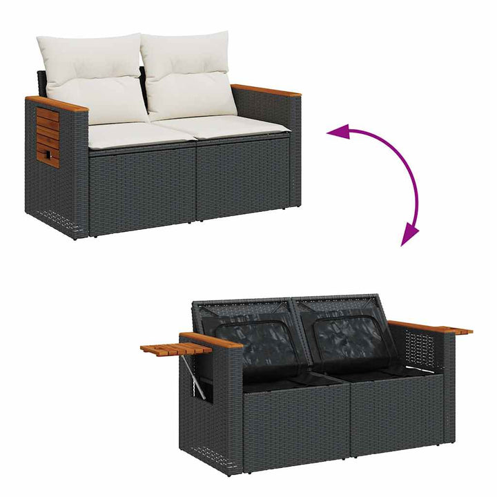 sofasæt til haven 7 dele med hynder polyrattan sort