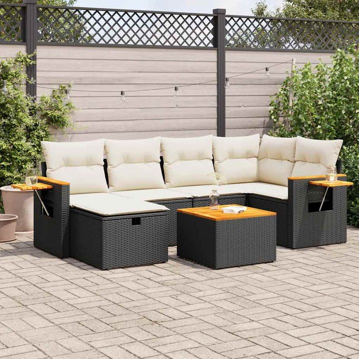 sofasæt til haven 7 dele med hynder polyrattan sort