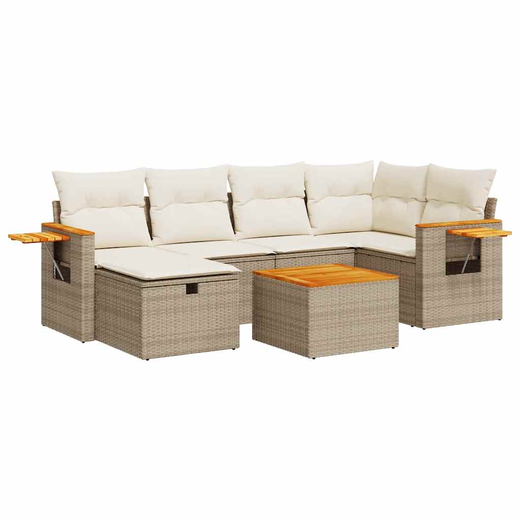 sofasæt til haven 7 dele med hynder polyrattan beige
