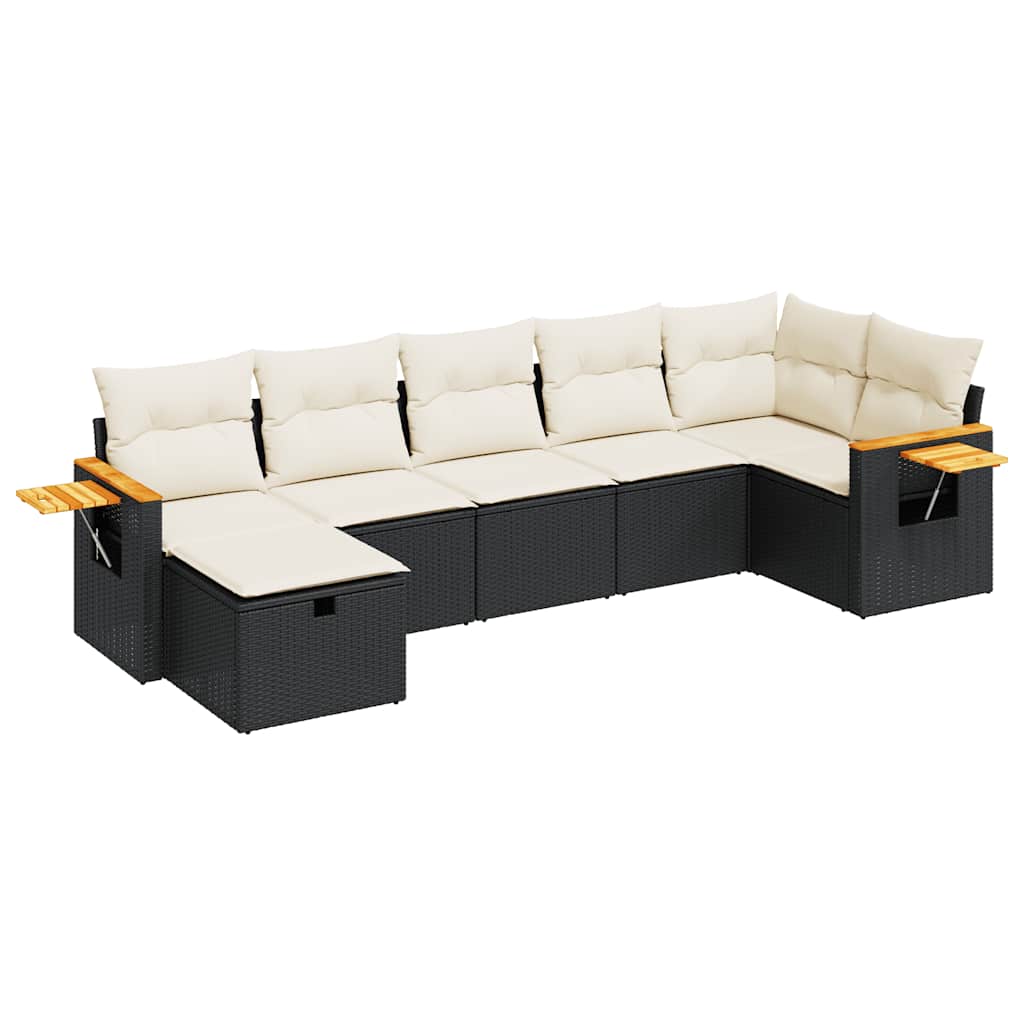 sofasæt til haven 7 dele med hynder polyrattan sort