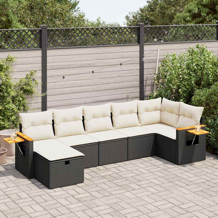 sofasæt til haven 7 dele med hynder polyrattan sort