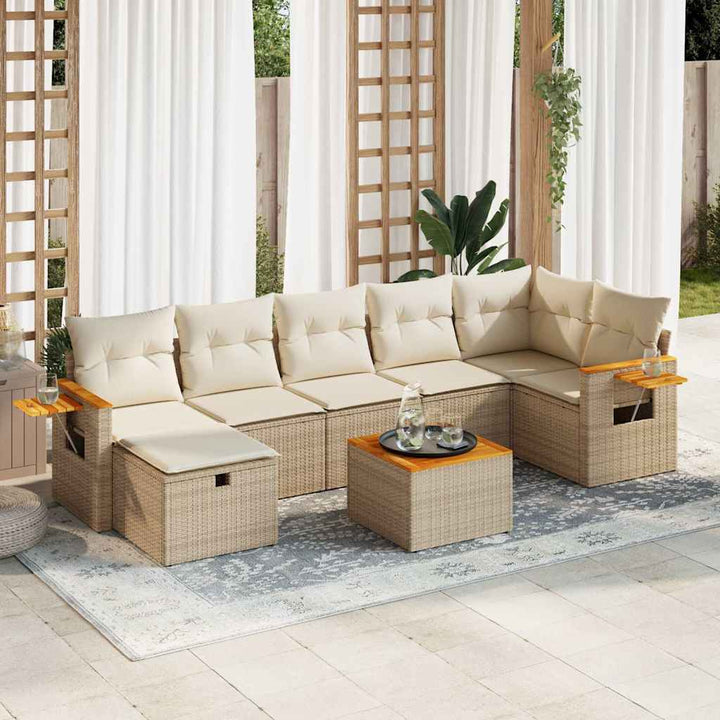 sofasæt til haven 8 dele med hynder polyrattan beige