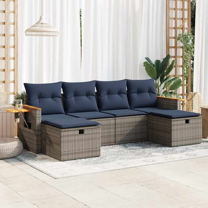 sofasæt til haven 6 dele med hynder polyrattan grå
