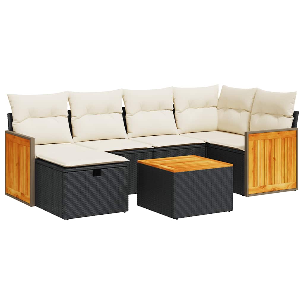 sofasæt til haven 7 dele med hynder polyrattan sort