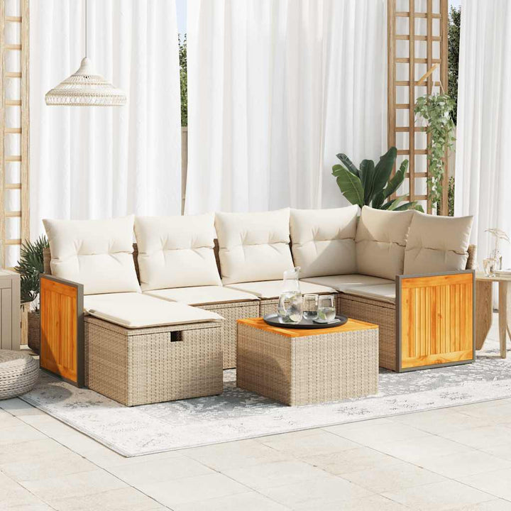 sofasæt til haven 7 dele med hynder polyrattan beige