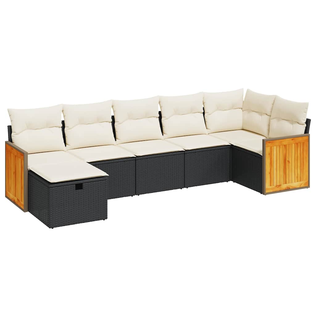 sofasæt til haven 7 dele med hynder polyrattan sort