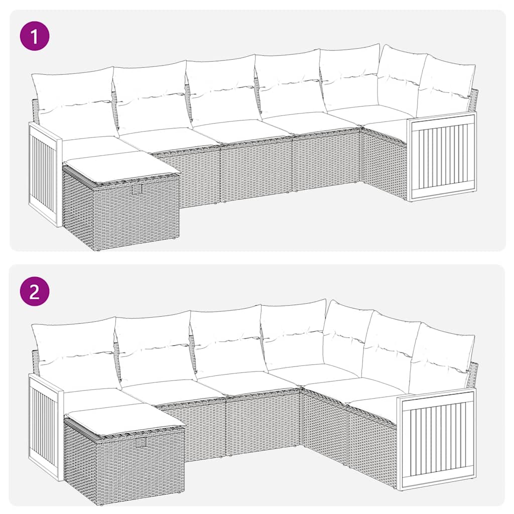 sofasæt til haven 7 dele med hynder polyrattan sort