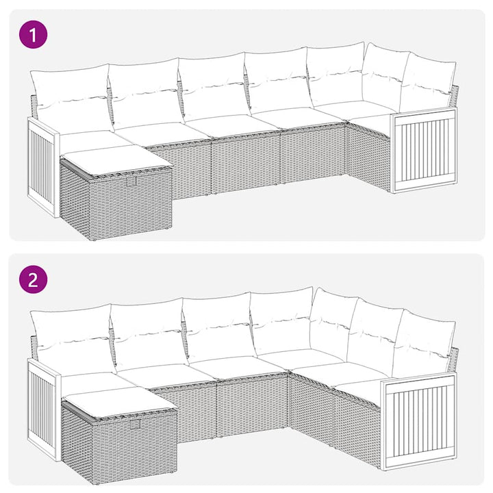 sofasæt til haven 7 dele med hynder polyrattan sort