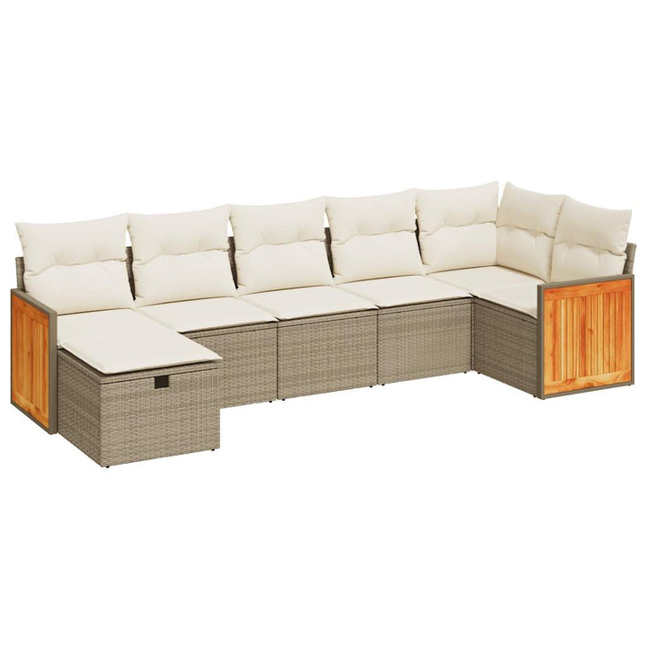 sofasæt til haven 7 dele med hynder polyrattan beige