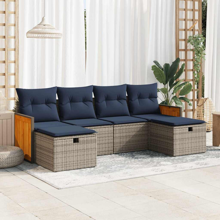 sofasæt til haven 6 dele med hynder polyrattan grå