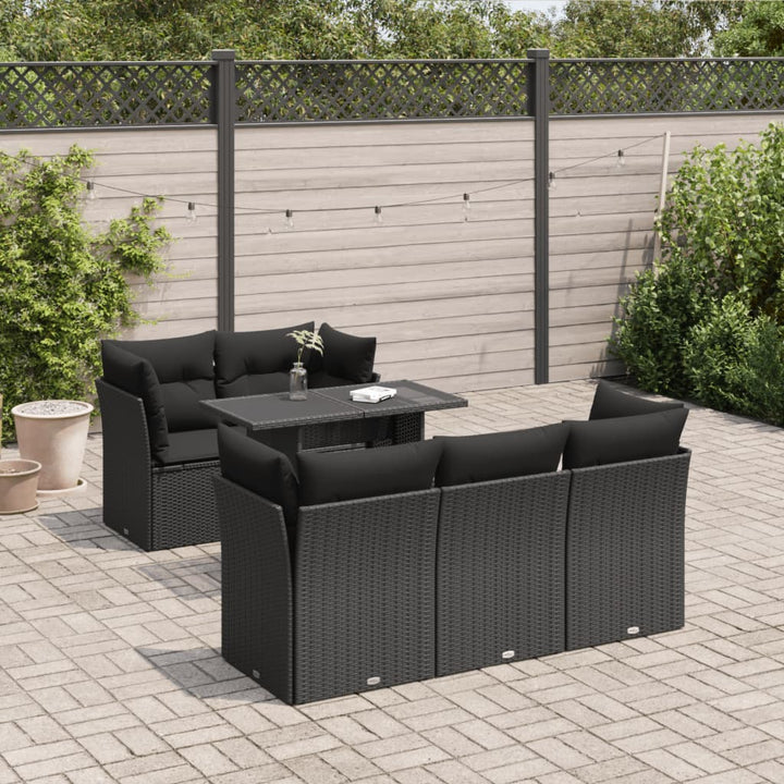 sofasæt til haven 6 dele med hynder polyrattan sort