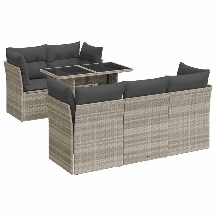 sofasæt til haven 6 dele med hynder polyrattan lysegrå