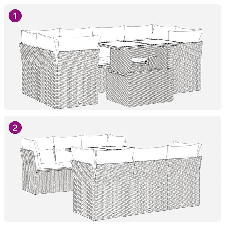 sofasæt til haven 7 dele med hynder polyrattan sort