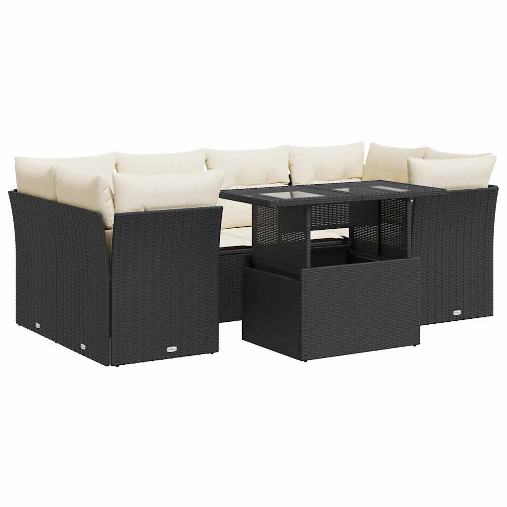 sofasæt til haven 7 dele med hynder polyrattan sort