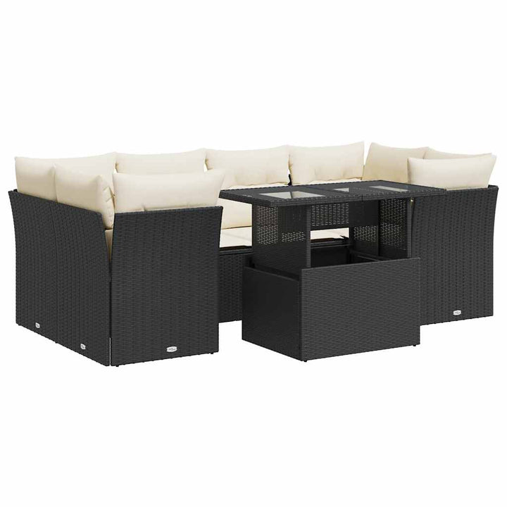 sofasæt til haven 7 dele med hynder polyrattan sort