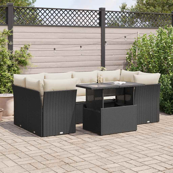 sofasæt til haven 7 dele med hynder polyrattan sort