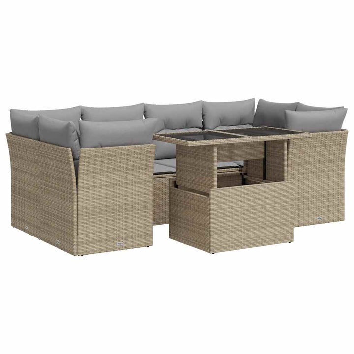 sofasæt til haven 7 dele med hynder polyrattan beige
