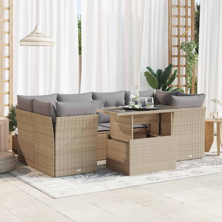 sofasæt til haven 7 dele med hynder polyrattan beige