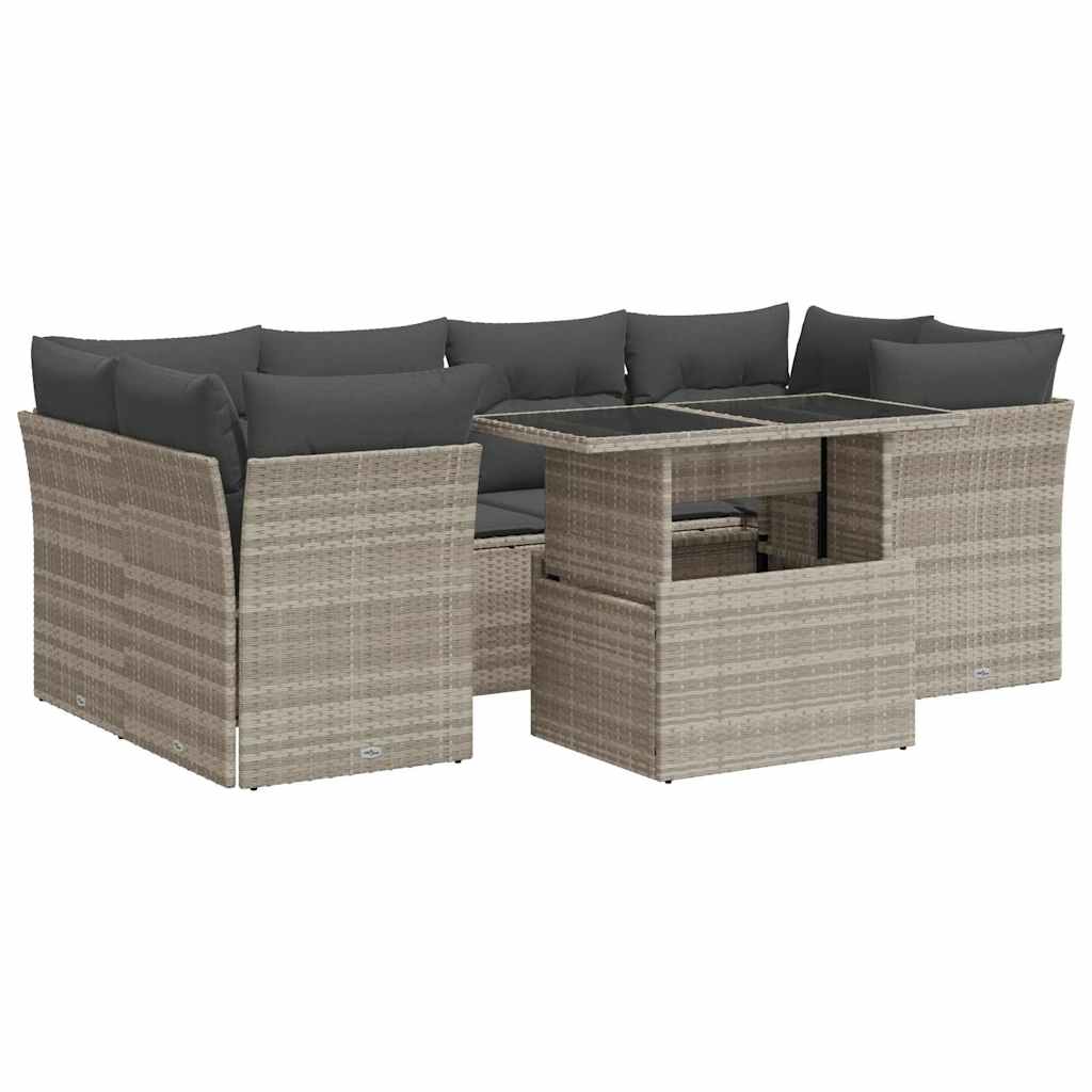 sofasæt til haven 7 dele med hynder polyrattan lysegrå