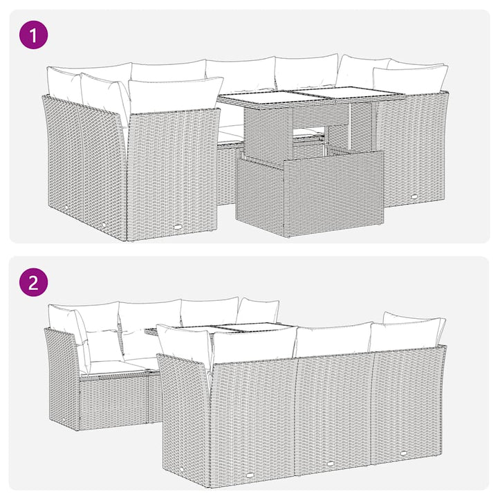 sofasæt til haven 7 dele med hynder polyrattan lysegrå