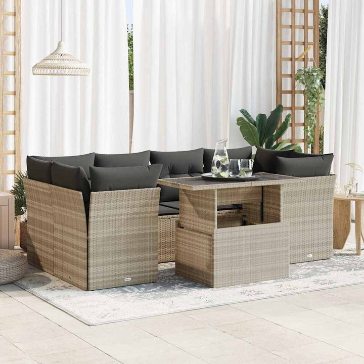 sofasæt til haven 7 dele med hynder polyrattan lysegrå