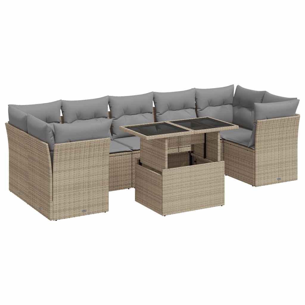 sofasæt til haven 8 dele med hynder polyrattan beige