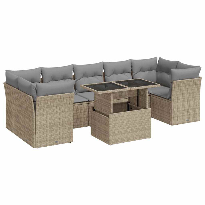 sofasæt til haven 8 dele med hynder polyrattan beige