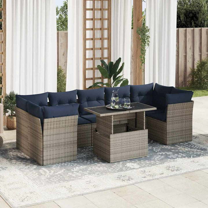 sofasæt til haven 8 dele med hynder polyrattan akacietræ grå