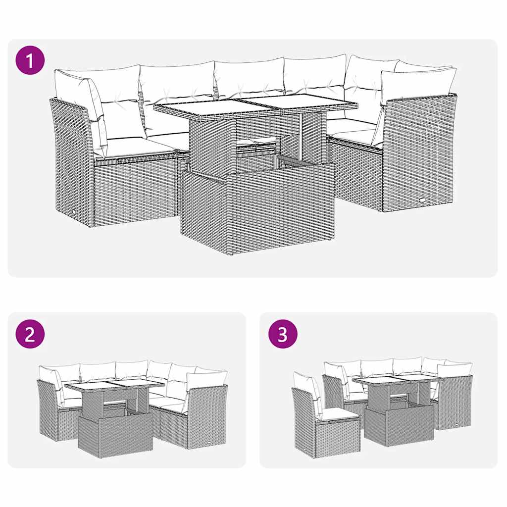 sofasæt til haven 6 dele med hynder polyrattan beige