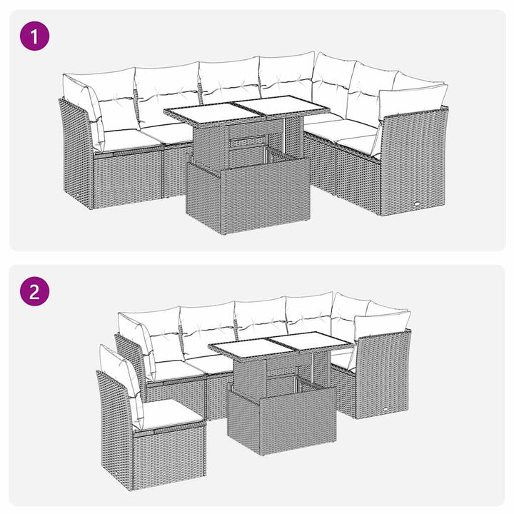 sofasæt til haven 7 dele med hynder polyrattan sort