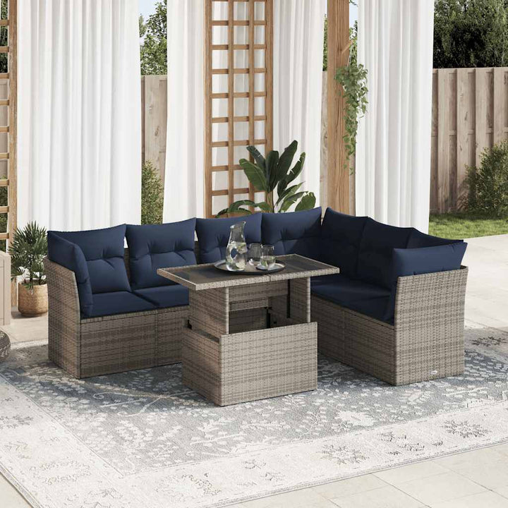 sofasæt til haven 7 dele med hynder polyrattan akacietræ sort