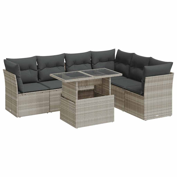sofasæt til haven 7 dele med hynder polyrattan lysegrå