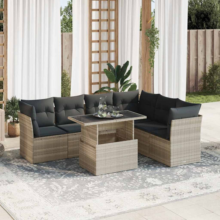 sofasæt til haven 7 dele med hynder polyrattan lysegrå