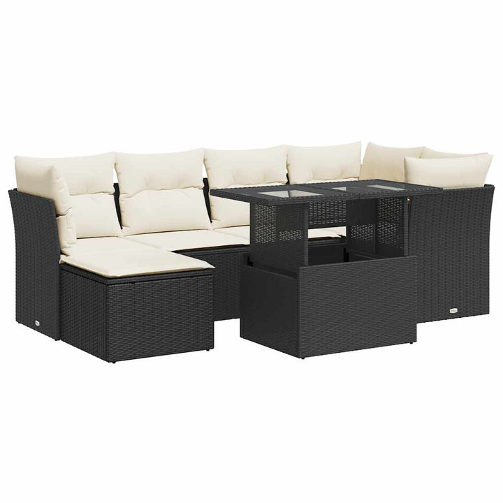 sofasæt til haven 7 dele med hynder polyrattan sort