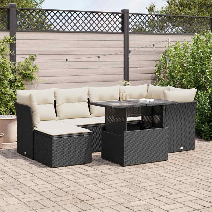 sofasæt til haven 7 dele med hynder polyrattan sort