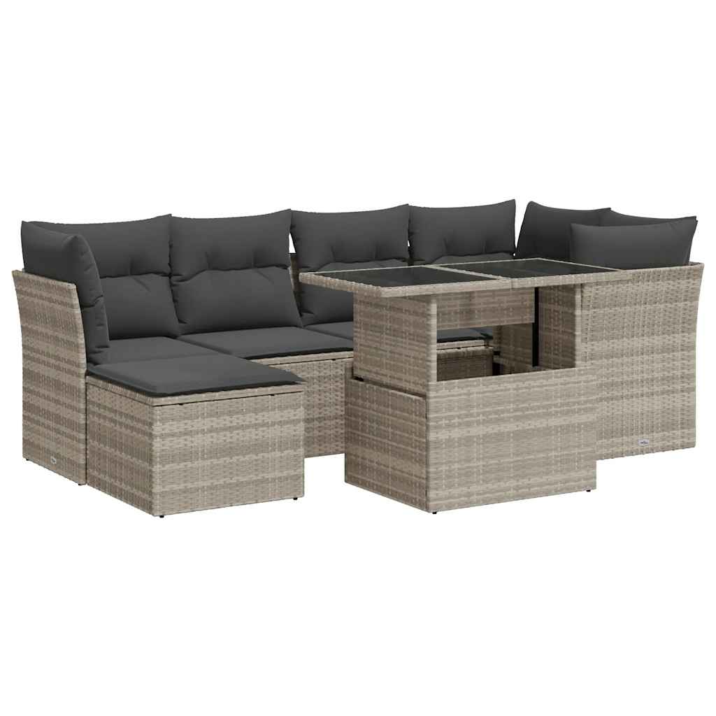sofasæt til haven 7 dele med hynder polyrattan lysegrå