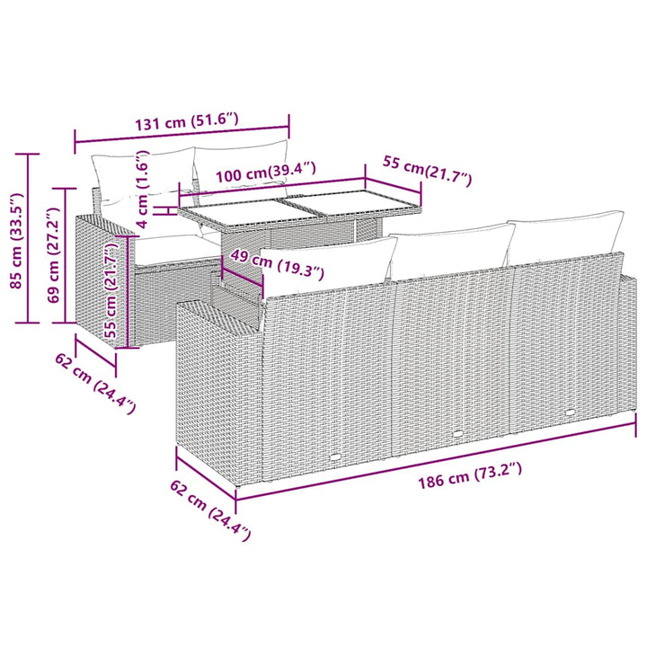sofasæt til haven 6 dele med hynder polyrattan brun