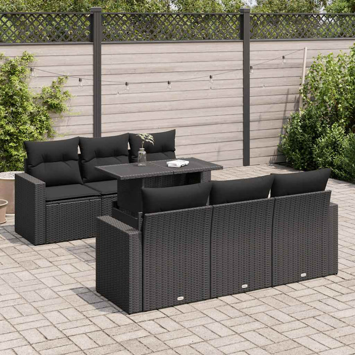 sofasæt til haven 7 dele med hynder polyrattan sort