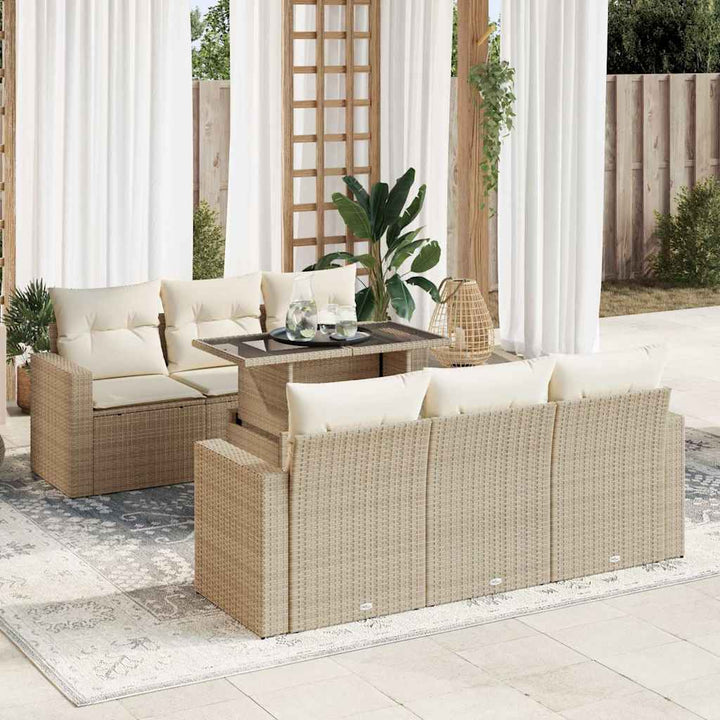 sofasæt til haven 7 dele med hynder polyrattan beige