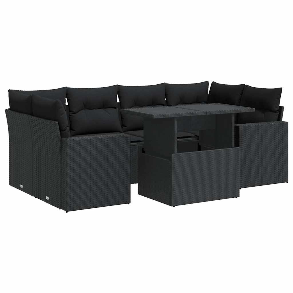 sofasæt til haven 7 dele med hynder polyrattan sort