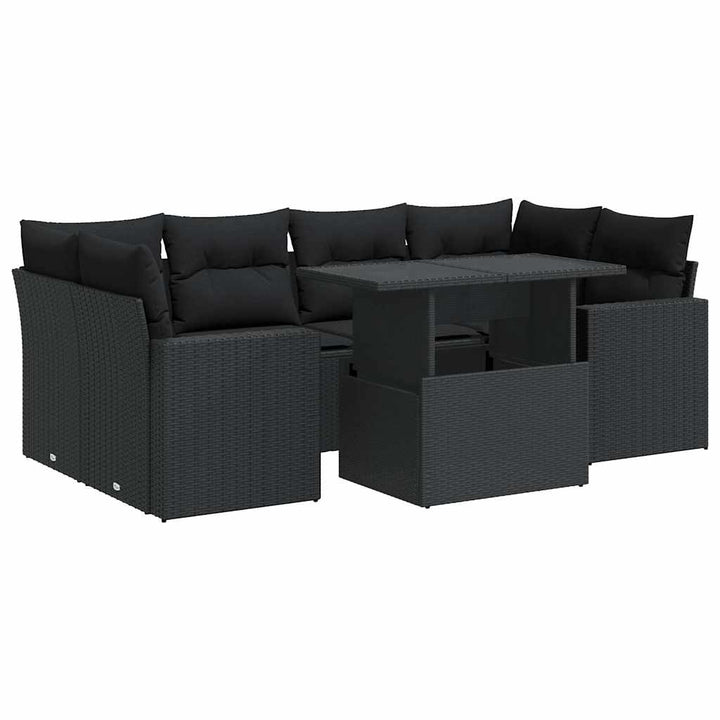 sofasæt til haven 7 dele med hynder polyrattan sort