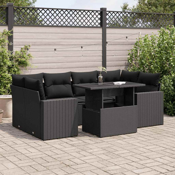 sofasæt til haven 7 dele med hynder polyrattan sort