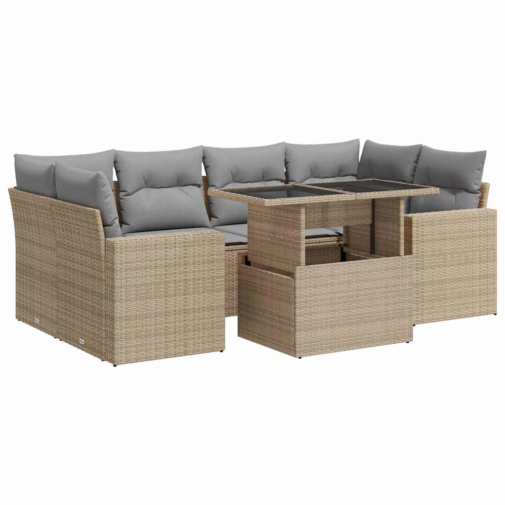 sofasæt til haven 7 dele med hynder polyrattan beige