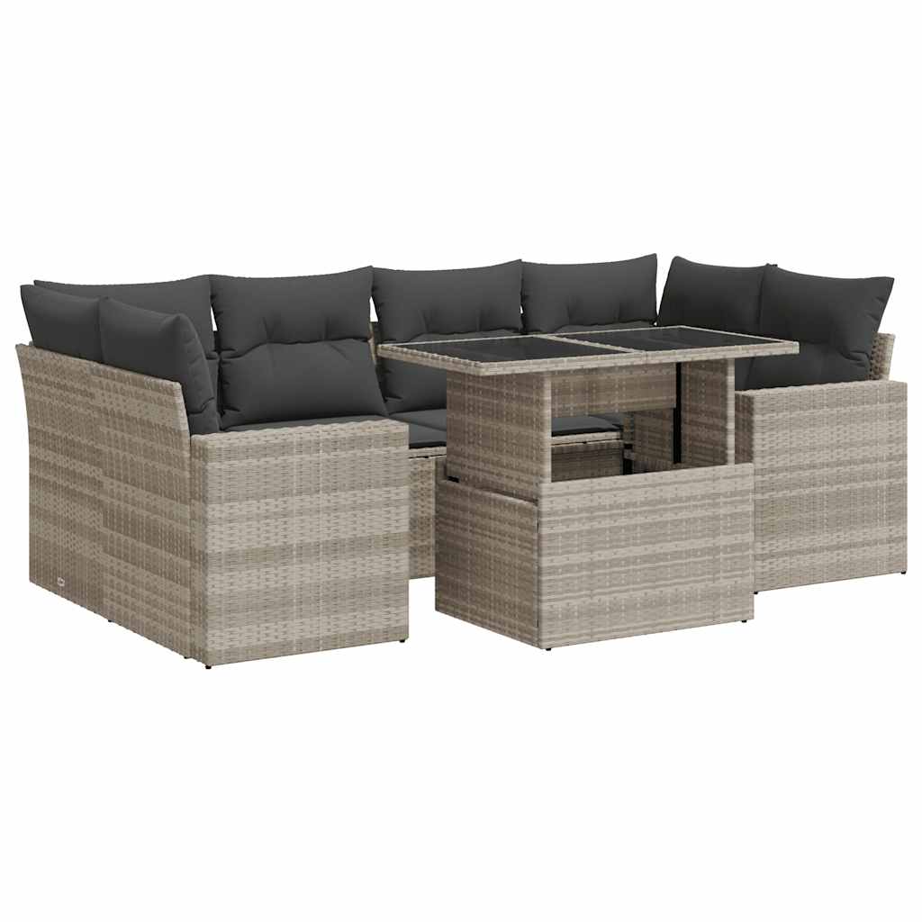 sofasæt til haven 7 dele med hynder polyrattan lysegrå