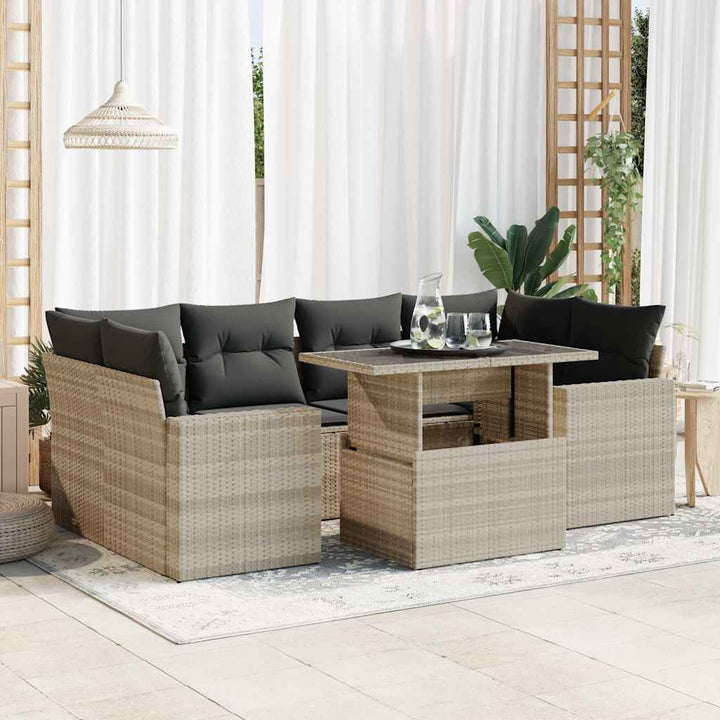 sofasæt til haven 7 dele med hynder polyrattan lysegrå