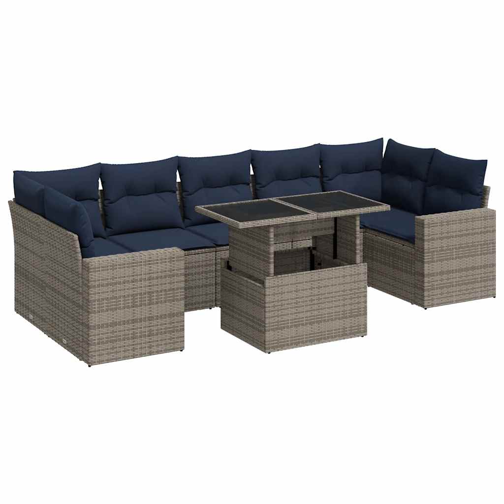 sofasæt til haven 8 dele med hynder polyrattan akacietræ grå