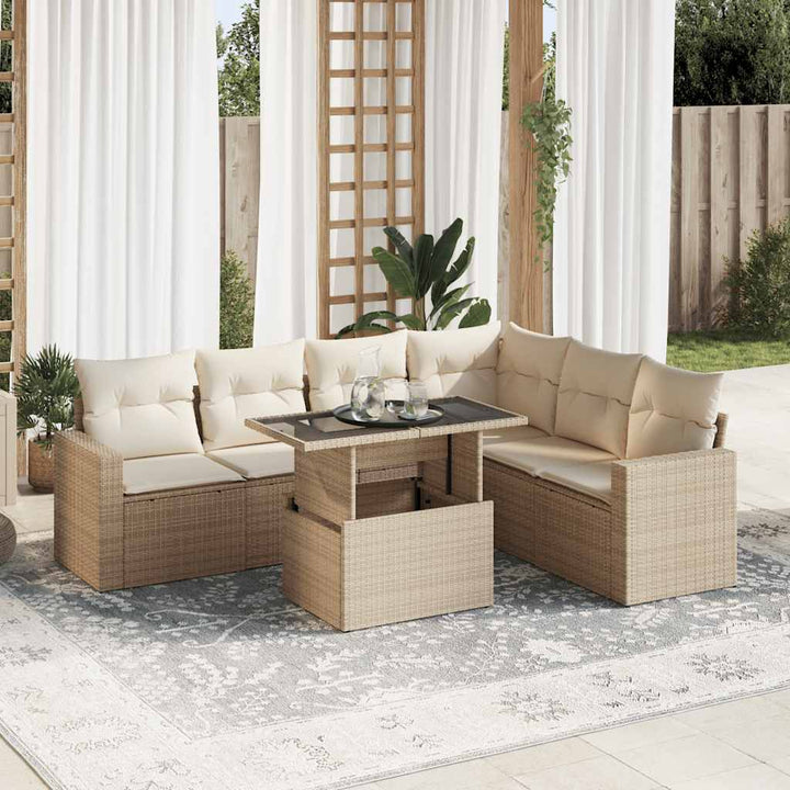sofasæt til haven 7 dele med hynder polyrattan beige