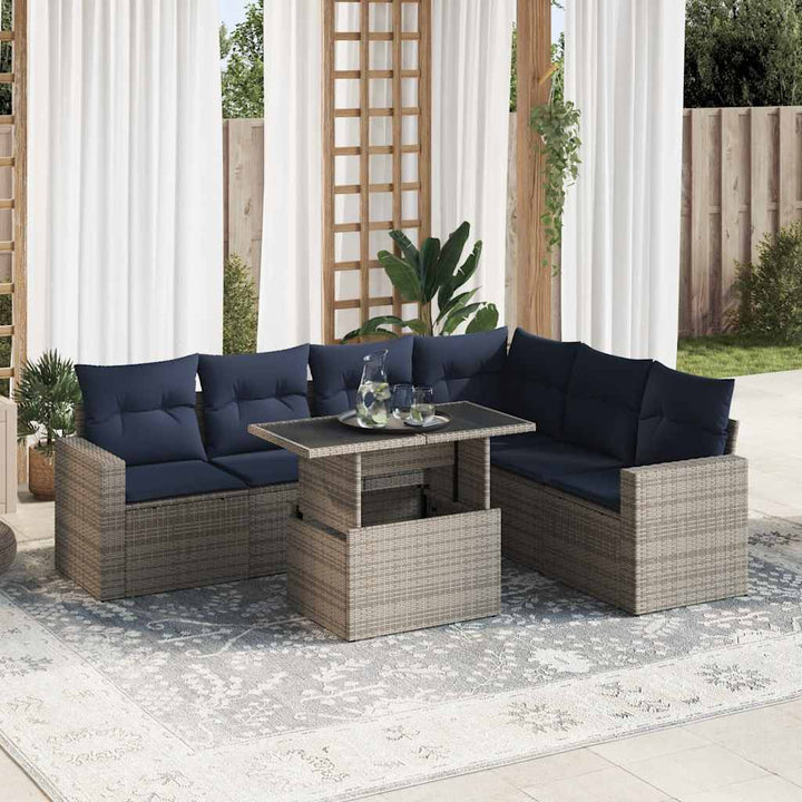 sofasæt til haven 7 dele med hynder polyrattan akacietræ sort