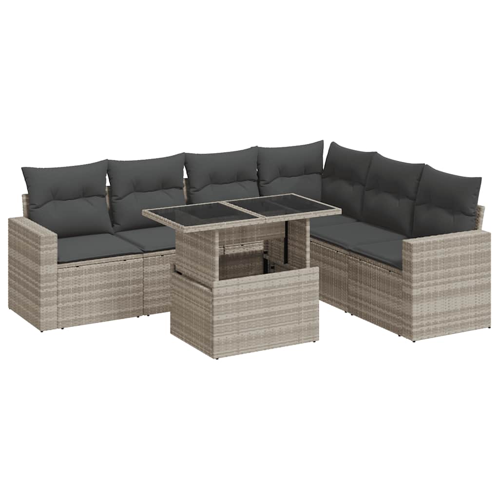 sofasæt til haven 7 dele med hynder polyrattan lysegrå