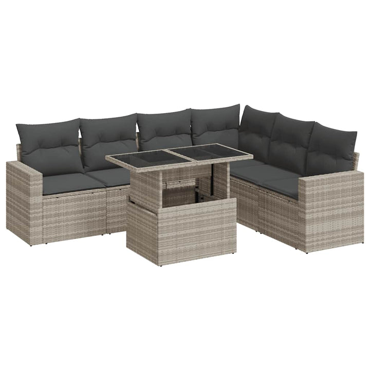 sofasæt til haven 7 dele med hynder polyrattan lysegrå
